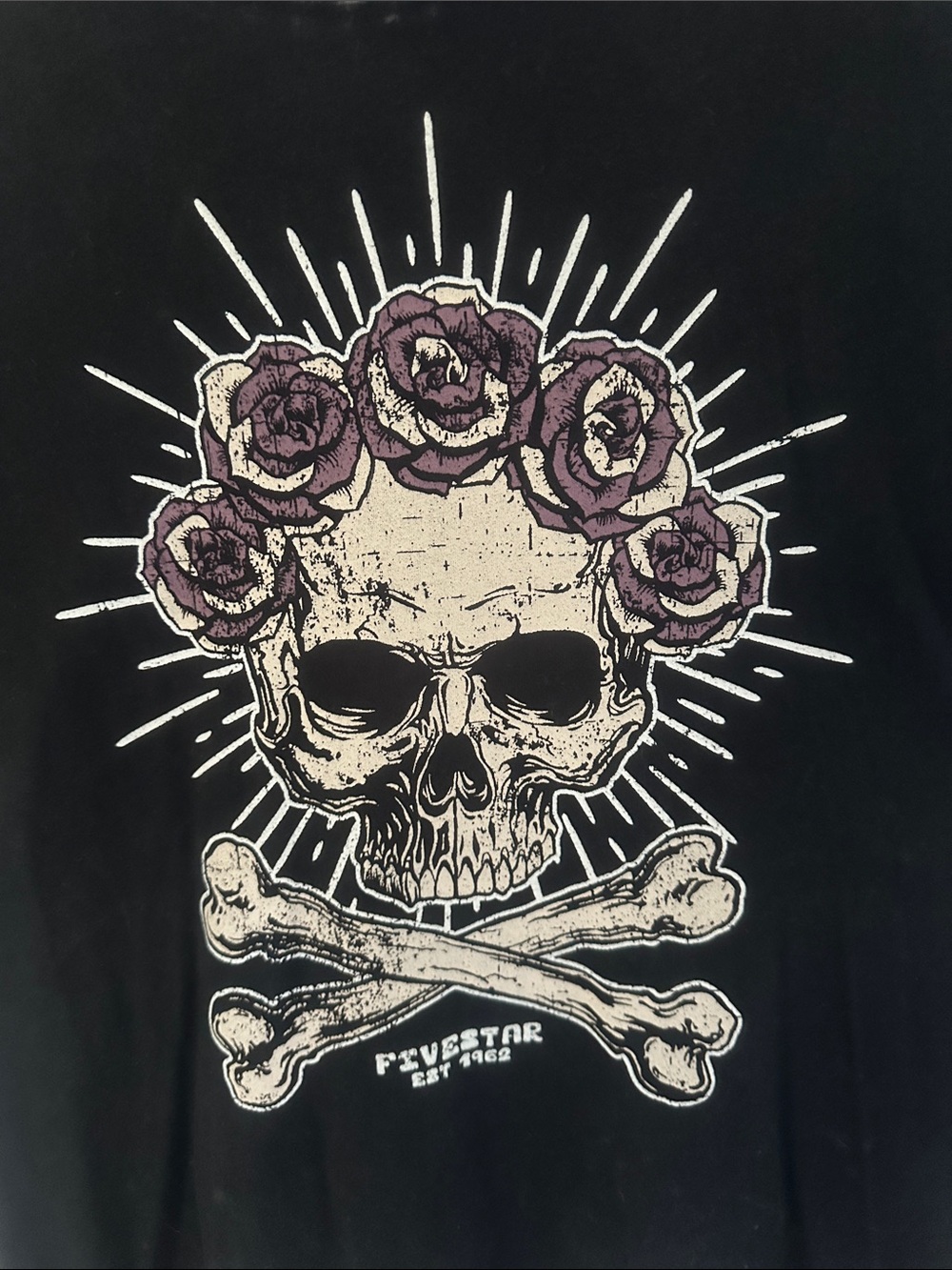 Five Star Black Tee with Skull and Purple Rose Crown - Picture 3 of 6